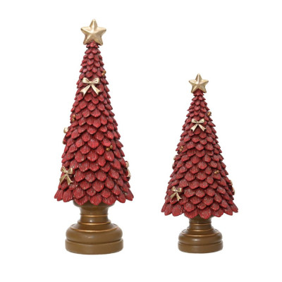 ALBERO DECORATIVO IN POLIRESINA ROSSO CON FIOCCHI ORO 23CM