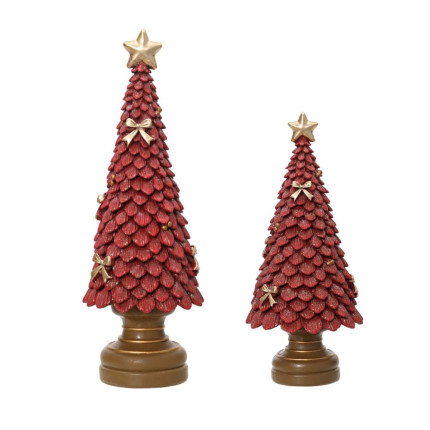 Albero Decorativo In Poliresina Rosso Con Fiocchi Oro