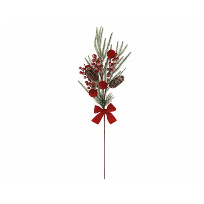 RAMO PINO CON PIGNE E SFERE IN VELLUTO ROSSO 75CM