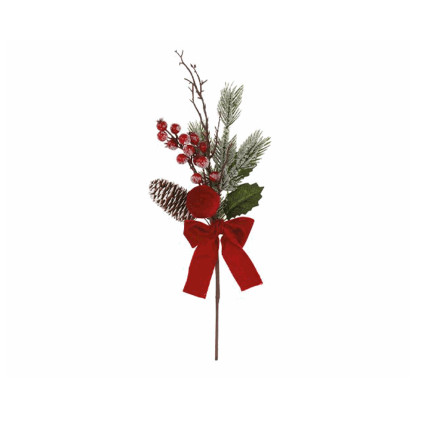 PICK PINO CON PIGNA E FIOCCO IN VELLUTO ROSSO 40CM