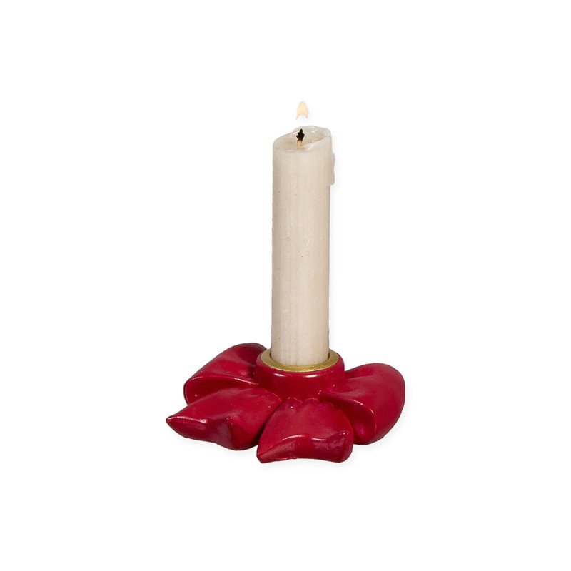 Portacandele Fiocco In Poliresina Rosso 7x6,5cm