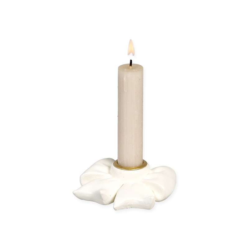 Portacandele Fiocco In Poliresina Bianco 7x6,5cm