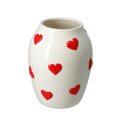 VASO IN CERAMICA BIANCO CON CUORI ROSSI 18CM