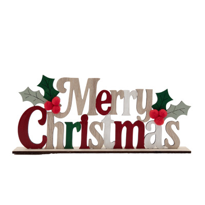 SCRITTA MERRY CHRISTMAS CON BASE IN LEGNO