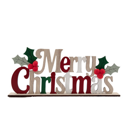 Scritta Merry Christmas Con Base In Legno