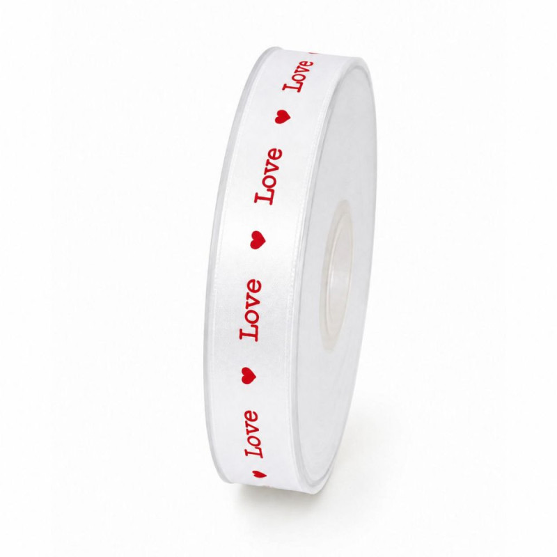 Nastro Doppio Raso Love Bianco e Rosso
