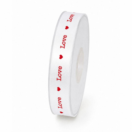 Nastro Doppio Raso Love Bianco e Rosso