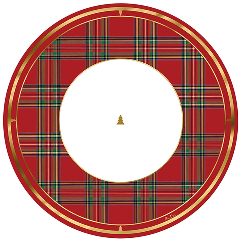 Sottopiatto Natalizio Tartan Rosso e Oro. Decorazione Tavola Natale