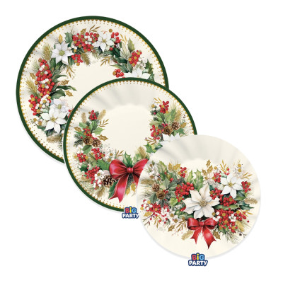 Piatti in Cartoncino Vintage Christmas (6 Pezzi)