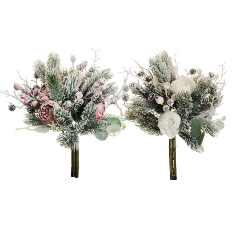 PEONIE CON BACCHE E PIGNE INNEVATE 36 CM