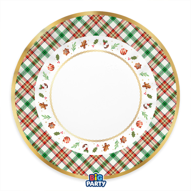 Piatti Cartoncino Tartan Gingerbread (6 Pezzi)