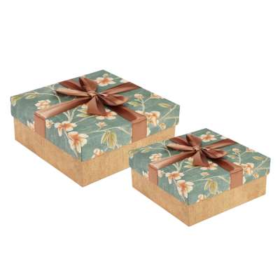 Scatola Quadrata Flowers con Fiocco