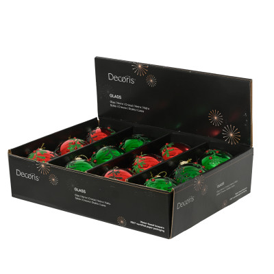 Palla Per Albero Di Natale Lucida Con Foglie Verdi 8cm 2
