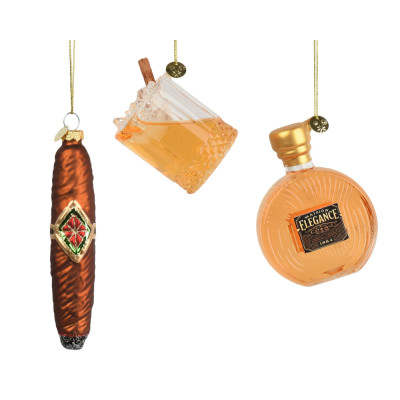 Set 3 Decorazioni Da Albero Tema Whiskey In Vetro 6cm 2