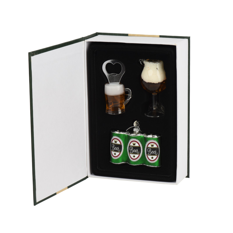 Set 3 Decorazioni Da Albero Tema Birra In Vetro 8,7cm