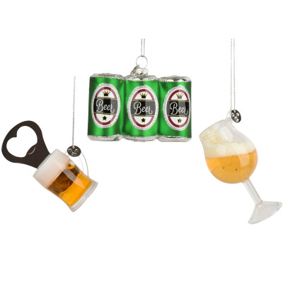 Set 3 Decorazioni Da Albero Tema Birra In Vetro 8,7cm 2