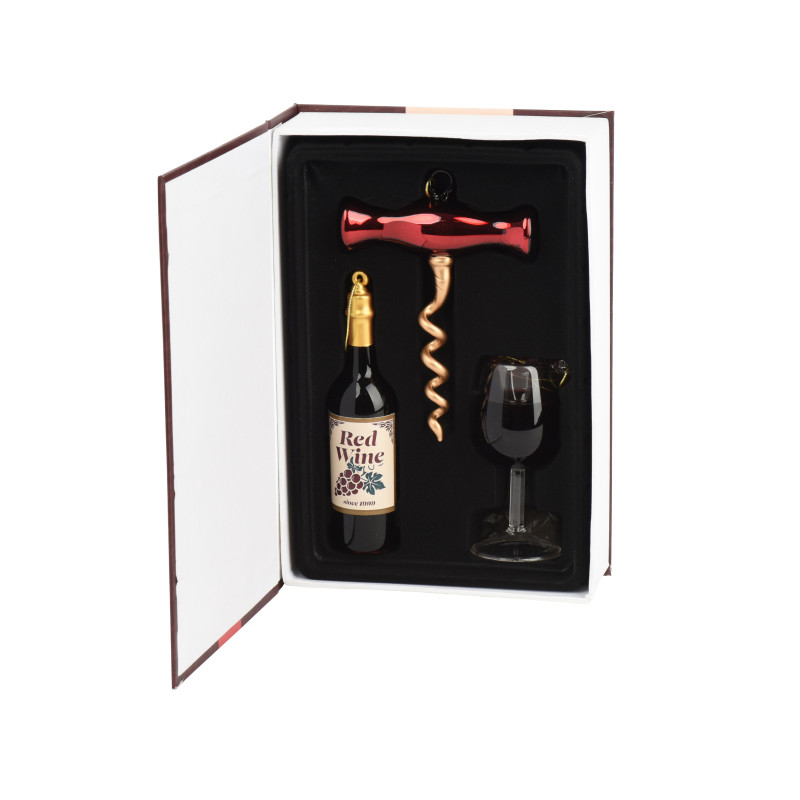 Set 3 Decorazioni Da Albero Tema Vino In Vetro 13,8cm