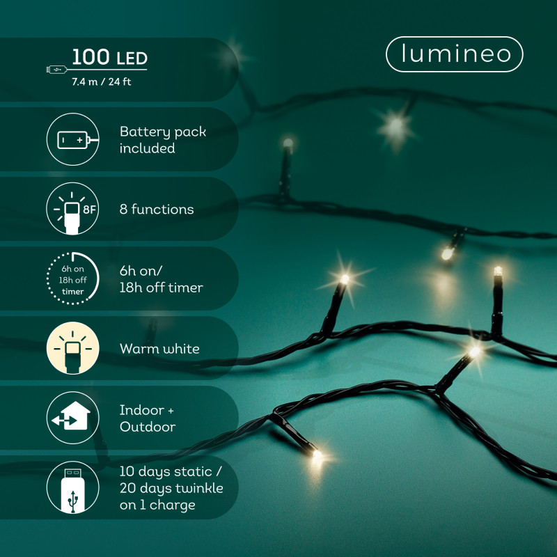 Luci per Albero Ricaricabili Con Usb 7,40mt 100 Led