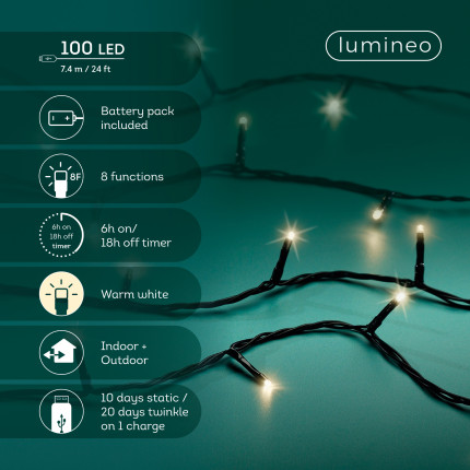 Luci per Albero Ricaricabili Con Usb 7,40mt 100 Led