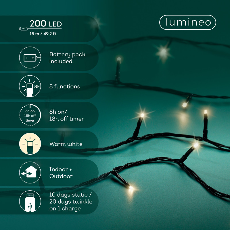 Luci per Albero Ricaricabili Con Usb 15mt 200 Led