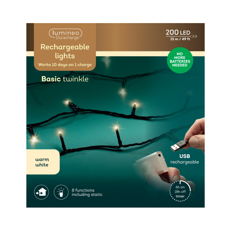 Luci per Albero Ricaricabili Con Usb 15mt 200 Led
