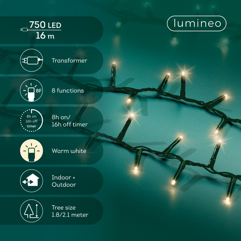 Luci per albero di natale flash 1600cm con filo verde