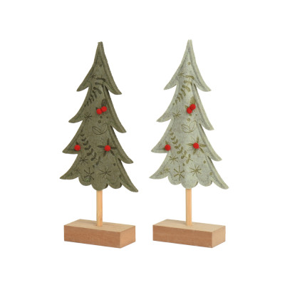 Alberello Decorativo In Feltro Verde Con Pompon Rossi